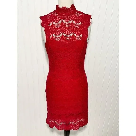 Intimately Free People Women's Daydream Lace Mini Dress Red‎ Medium - Picture 12 of 12